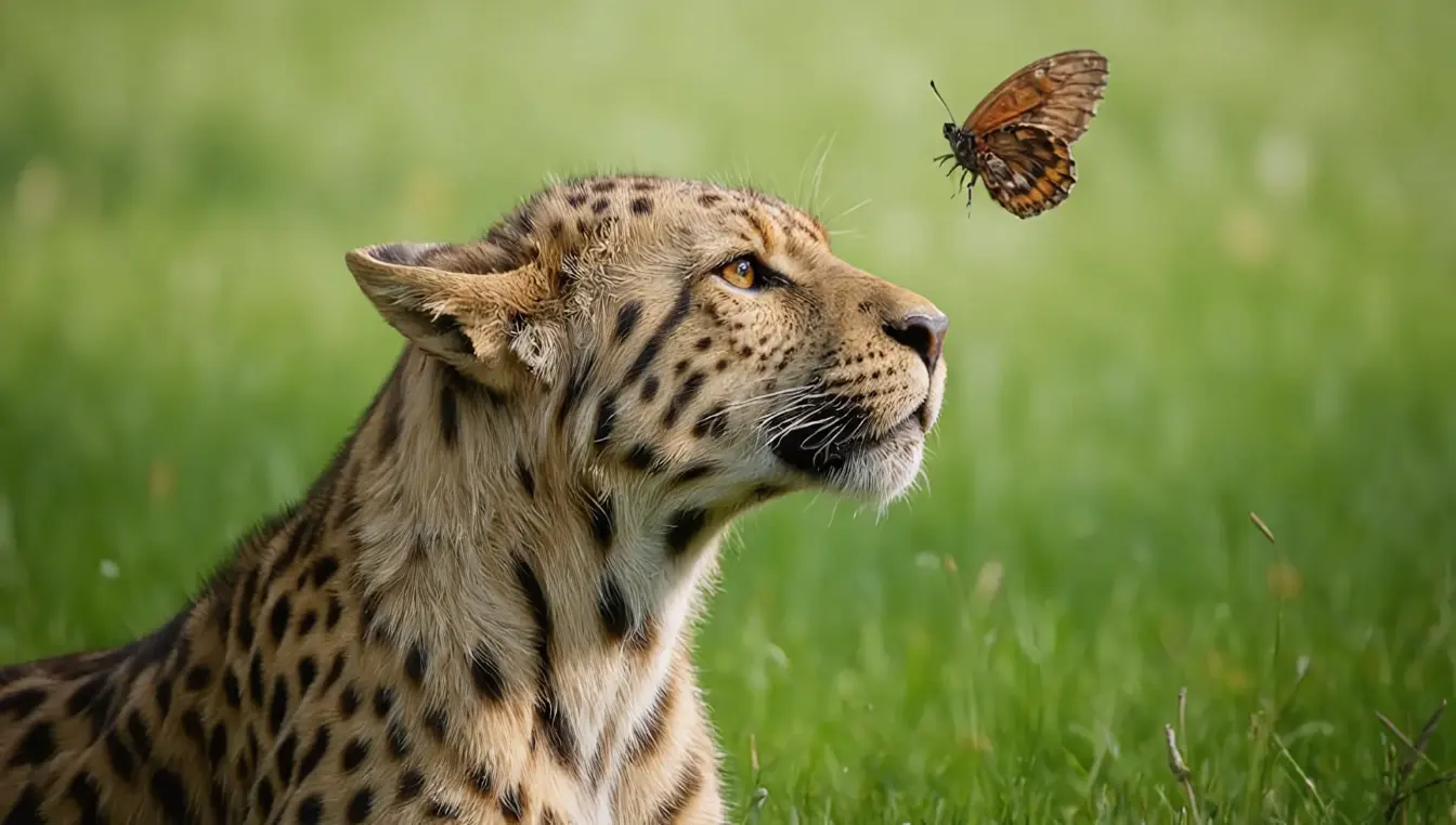 A leopard eyes a butterfly
