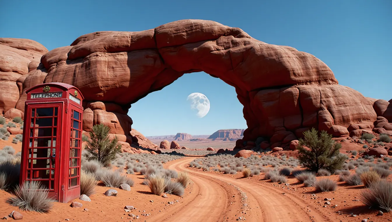 A telephone box in the desert